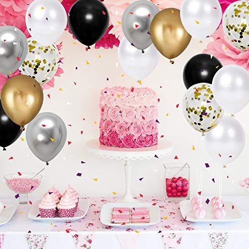 50pcs Black Gold Silver Metallic Confetti Balloons - 12 Inch