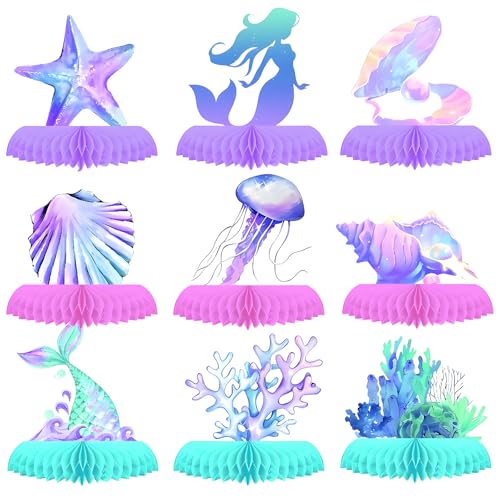 9 PCS Mermaid Honeycomb Centerpieces for Birthday Party Decorations