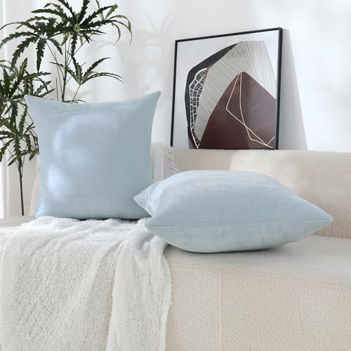Jeneoo Baby Blue Chenille Throw Pillow Covers Set of 2 20x20 Inches