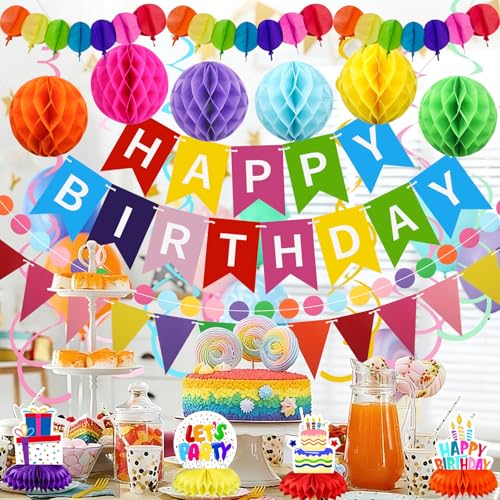 Recosis All-in-One Birthday Decoration Kit with Banner and Honeycomb Balls