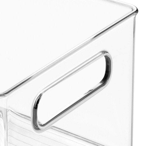 mDesign Plastic Bathroom Storage Container Bins w/ Handles - Closet, Cabinet, Vanity, Cupboard Shelf Organization, Hair Tools Accessory Organizer - Ligne Collection; Clear, 14.6x8.1x6 (Pack of 4)