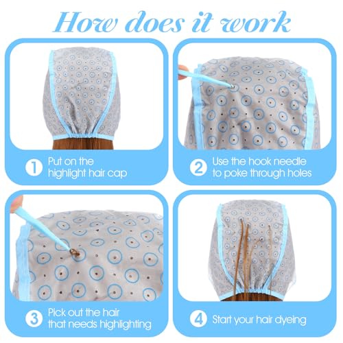 Hair Highlighting Cap and Crochet Hook Kit for Salon and DIY Dyeing