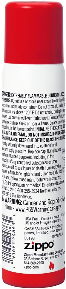 Zippo Butane Fuel - Premium Lighter Fuel for Optimal Performance | 4 oz Can