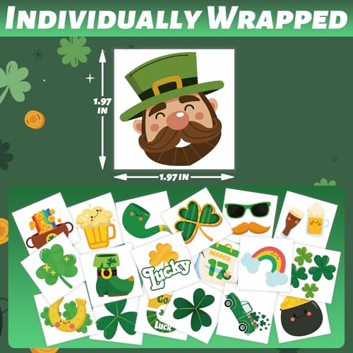 St. Patrick's Day Temporary Tattoos for Kids - 240 Pcs Waterproof Shamrock Designs
