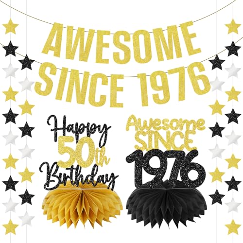 Black Gold 50th Birthday Banner Decorations for Men Women - Since 1976