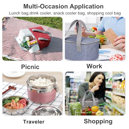 YUMINGUHC Carbon Grey Insulated Lunch Bag, Small Collapsible Cooler Tote for Men & Women