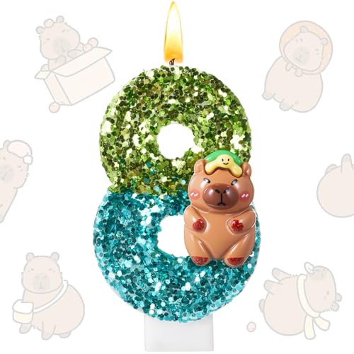 Lounsweer Capybara Birthday Candle - Number 8 Glitter Decoration