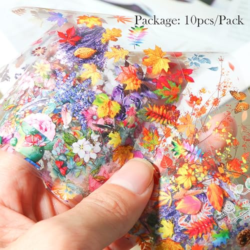 Fall Nail Foil Transfer Sheets - 10 Pcs Maple Leaf & Thanksgiving Designs