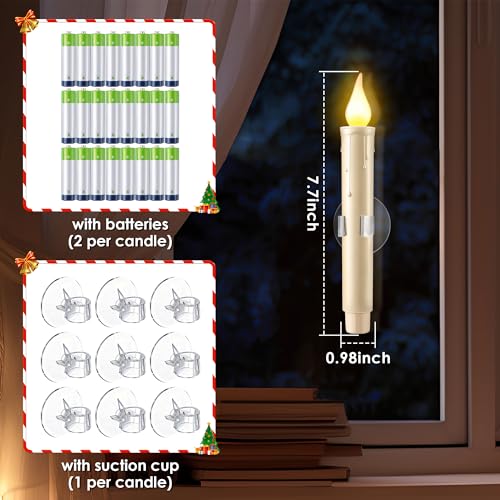 Ivory 12-Pack Dusk to Dawn Christmas Window Candles with Suction Cups