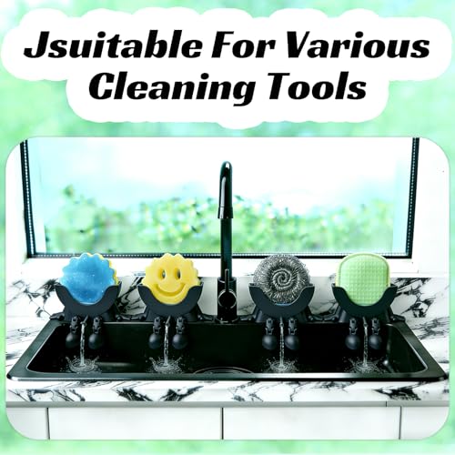 Cute Hanging Sponge Holder with Drainage - Kitchen Sink Caddy, No Installation Needed, Black