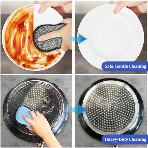 Multi-Purpose Microfiber Dish Sponges - 12 Pack Reusable Non-Scratch Scrubbers