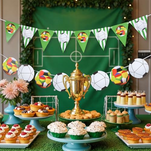 Zonon 4-Piece Football Soccer Banner & Garland Set for Sports Parties