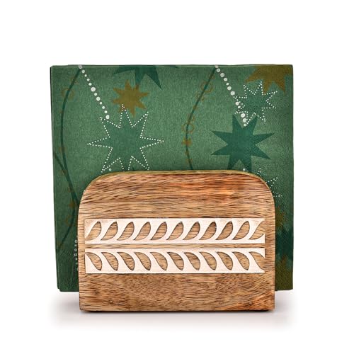 Rustic Mango Wood Napkin Holder - Upright Paper Napkin Storage