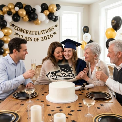 Elegant Graduation Cake Topper 2026 with Cap & Diploma
