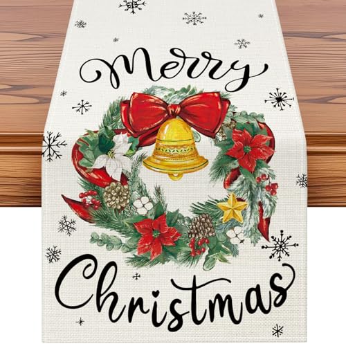 Christmas Table Runner - 13x72 Inch Beige Polyester Decor