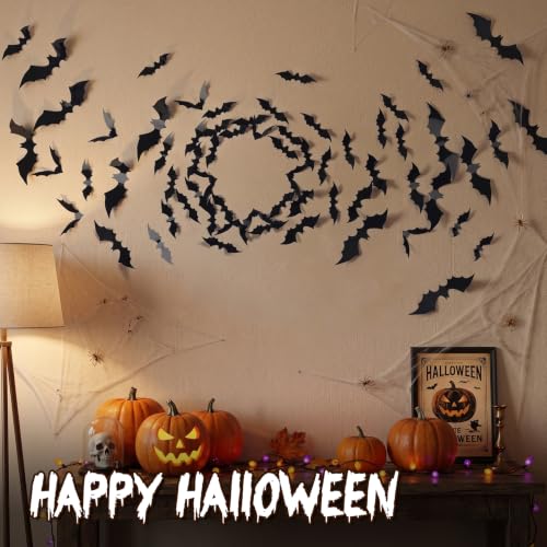 140PCS 3D Bat Wall Decals for Halloween Decor - Scary & Cute
