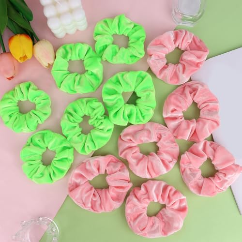 ANBALA 12Pcs Velvet Hair Scrunchies Pink and Green Witch Hair Ties