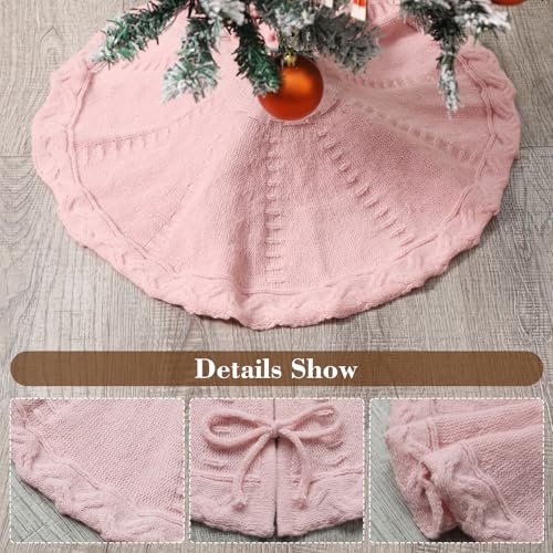 Pink Knitted Tree Skirt for Small Christmas Trees - 18 Inch Holiday Decor