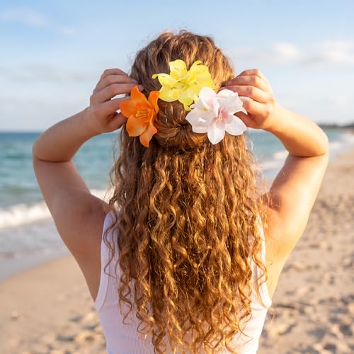 6 Pcs Hawaiian Tropical Flower Hair Clips - 2.75 Inch Hibiscus Hair Accessories for Beach Vacation and Parties