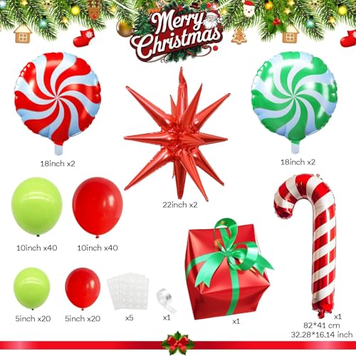 Christmas Balloon Arch Kit with Red, Lime Green & Star Variations – 130pcs Party Decor
