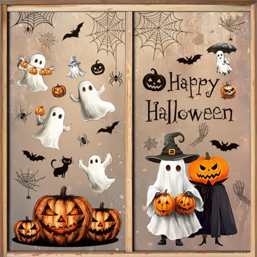 Halloween Window Clings 8 Sheet Cute Ghost Pumpkin Bats Decals