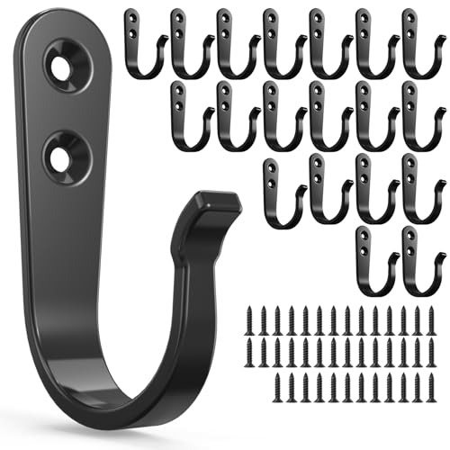 Heavy Duty Black Metal Towel Hooks for Bathroom - 20 Pack