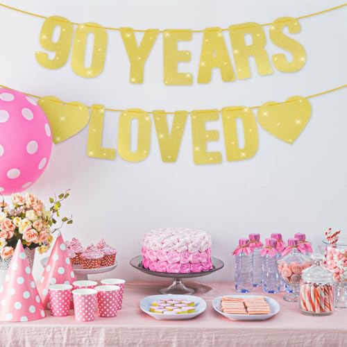 Gold Glitter 90th Birthday Banner - 6.3" Pre-Strung Decoration