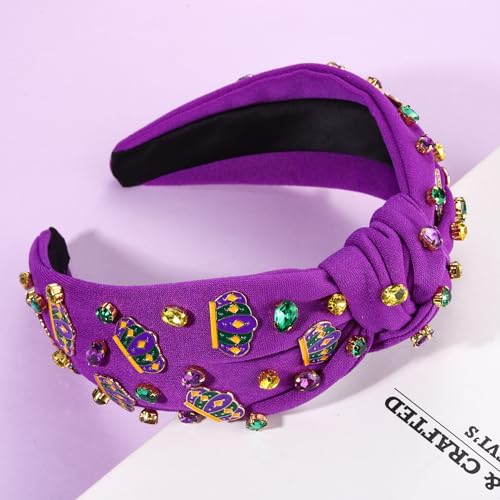 Mardi Gras Crown Headband Purple Crystal Jeweled Carnival Hairband
