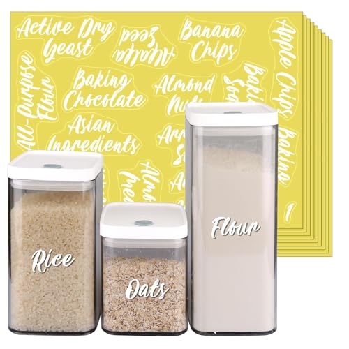 White Cursive Pantry Labels Stickers Set - 243 Food Container Labels