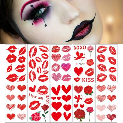 84PCS Red Kiss Lips Heart Temporary Tattoo Stickers Waterproof