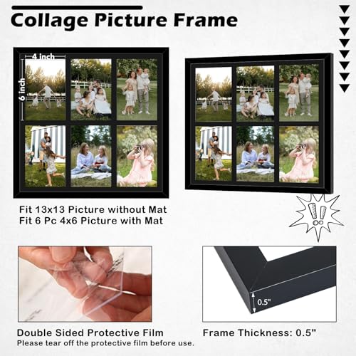 13x13 Collage Picture Frame, Holds 6 4x6 Photos or One 13x13 Print, Black