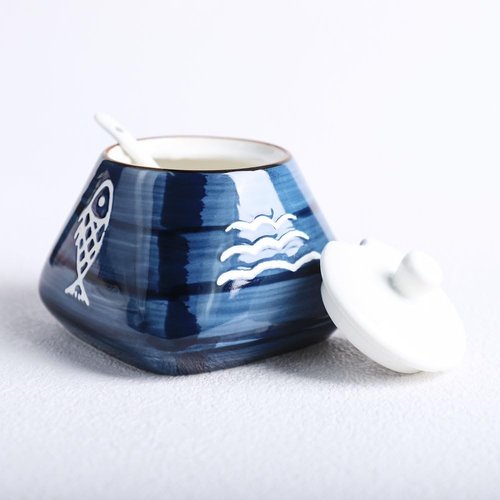 Hand-Painted Ceramic Spice Jar by [Brand Name] - Stylish Seasoning Box with Lid & Spoon | Perfect Kitchen Gift
