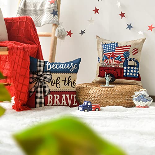 Buffalo Plaid Throw Pillow Covers - Set of 4, 18x18 Inch, Patriotic Design