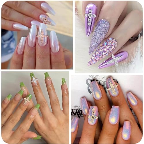 Kurilai 3D Metal Cross Nail Charms - 30Pcs Punk Alloy Nail Art Studs