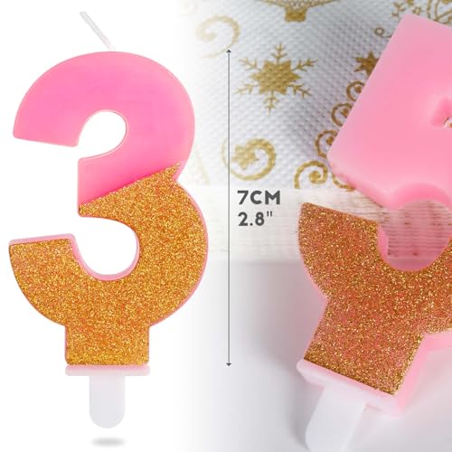 Hongplus Pink Glitter Number 2 Birthday Candle for Cake Topper Decoration