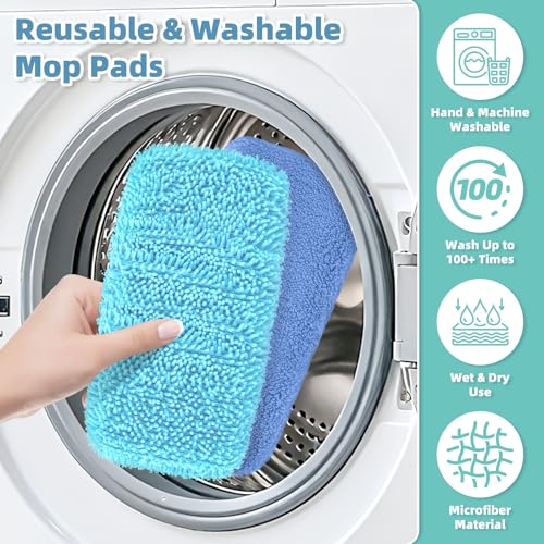 4 Pack Blue Reusable Mop Pads for Swiffer Sweeper (2 Chenille, 2 Coral Fleece)