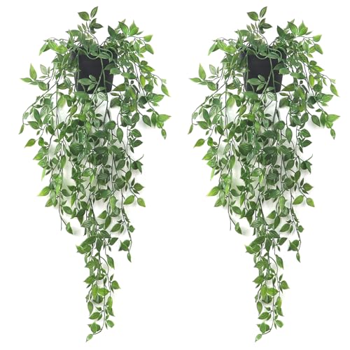 Artificial Hanging Datura Vine Plants - 2 Pcs Small Potted Decor