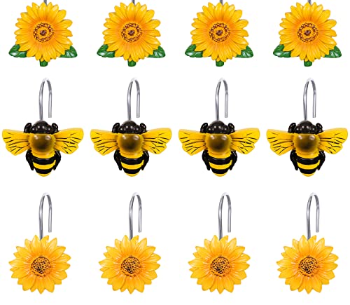 Whaline 12Pcs Shower Curtain Hooks - Bee & Sunflower Designs