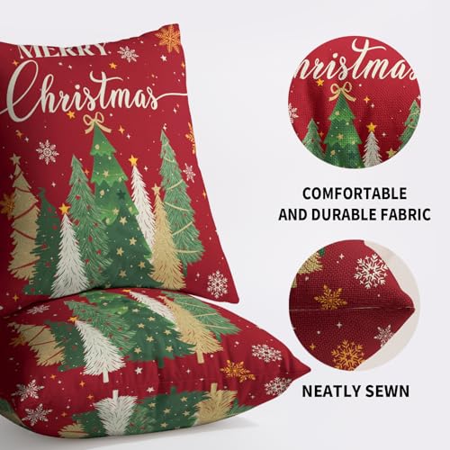 Merry Christmas Pillow Covers 18x18, Set of 2 Dark Red Holiday Throw Cases