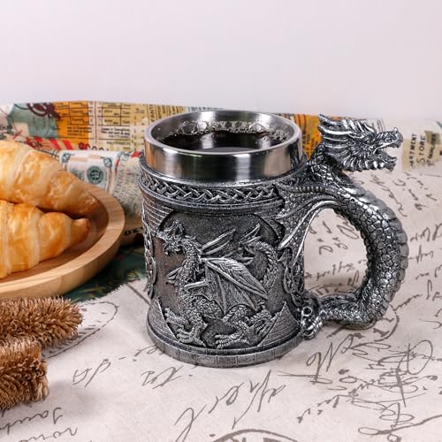 Medieval GOT Dragon Mug - 15.8 OZ Stainless Steel Coffee & Beer Cup - Dragon Themed Gift