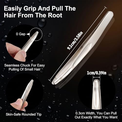 Gold Stainless Steel Round Tip Tweezers with Travel Case for Facial Hair
