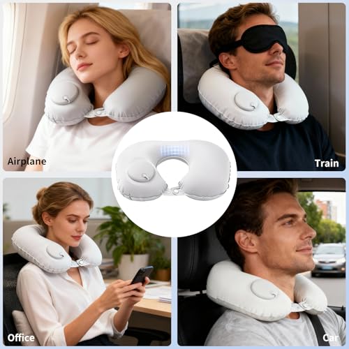 Fvbber Medium-Grey Inflatable Travel Neck Pillow - Portable Airplane & Car Support