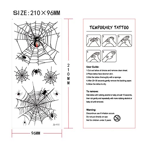 Furimuk 9 Sheets Halloween 3D Spider Web Temporary Tattoos Face Makeup