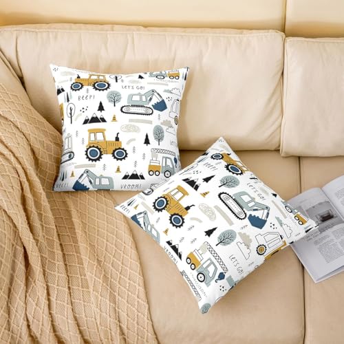 Feelyou Construction Truck Throw Pillow Covers, 22x22 Inch Set of 2