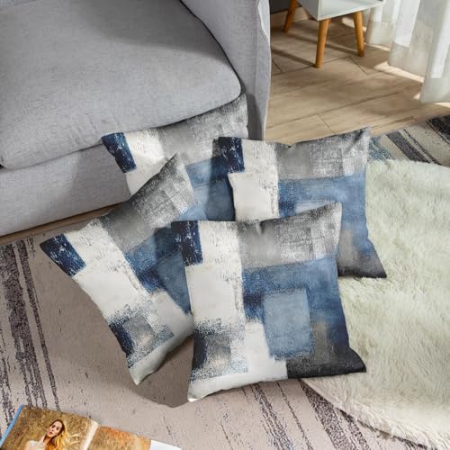 Emvency Blue Grey Throw Pillow Covers Set of 2 - 18x18 Inch Modern Abstract Art