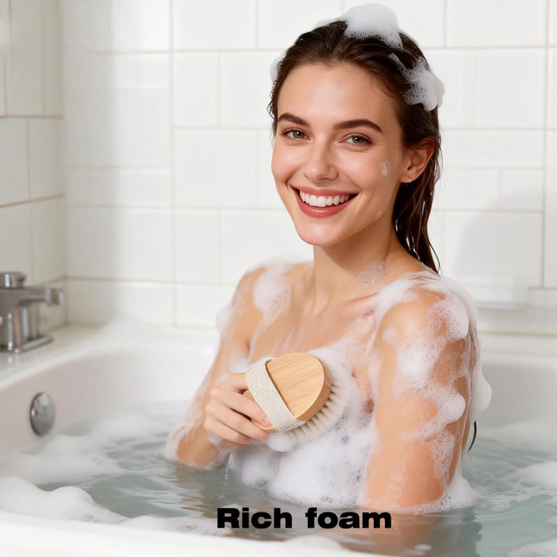 Exfoliating Dry Body Brush with Bamboo Handle & Massage Nodes