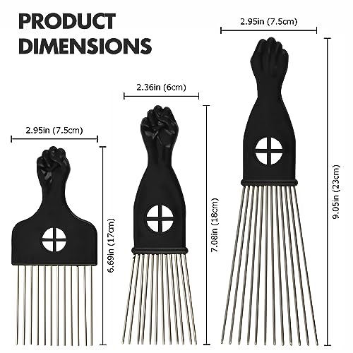 Kootinn 3-Piece Stainless Steel Afro Hair Pick Set with Fist Handle