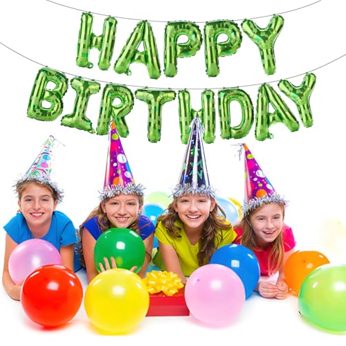 Green Pixel Happy Birthday Banner Foil Balloons Set