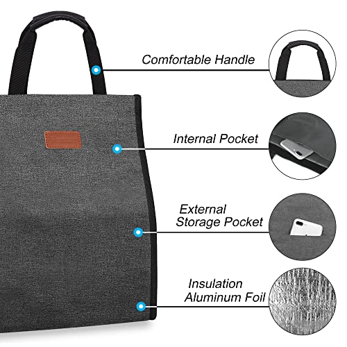 Femuar Charcoal Grey Insulated Reusable Lunch Tote Bag with Internal Pocket - 1 Pack