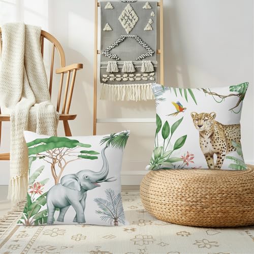 Jungle Animal Velvet Throw Pillow Covers, 18x18 Safari Decor Set of 4